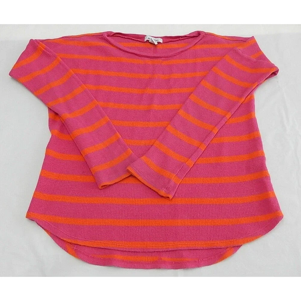 Old Navy Girls Top Sz M-8 Long Sleeve Pullover Striped Waffle Knit Boat Neck